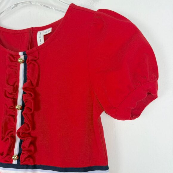 Janie and Jack Puff Sleeve Ruffle Ponte Dress Red Girl's Size 8 EUC - Picture 3 of 11